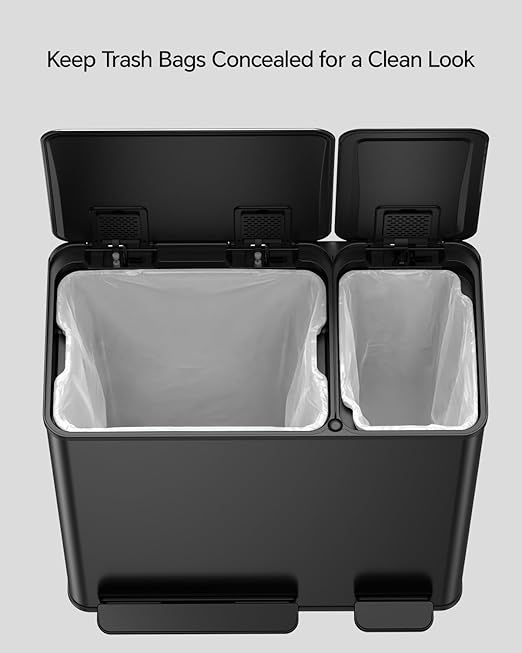 Lovewind Dual Trash and Recycling Bins for Kitchen, 13+6 Gallon Stainless Steel Garbage and Recycle Bin Combo for Large Families, Dual Trash Can with Soft Close Lid & Magnetic Stickers, Black