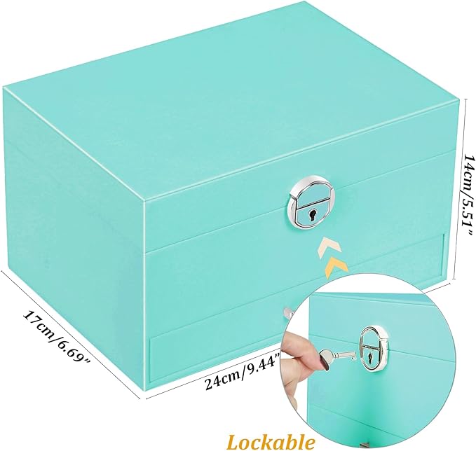 QBestry Earrings Jewelry Box for Girls, 5 Layers Jewelry Organizer with Earring Holder Organizer for Girls Earring Organizer Jewelry Boxes for Women Earrings and Necklaces Jewelry Box Organizer Teal