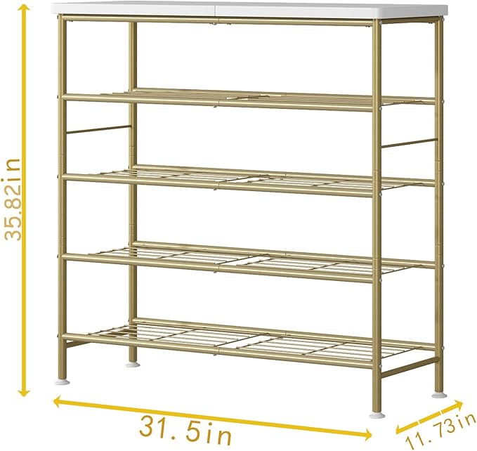 SUOERNUO Shoe Rack Organizer 5 Tier for Closet Entryway Free Standing Metal Storage Shoe Shelf with MDF Top Board,Gold
