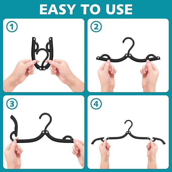 40 Pcs Travel Hangers Portable Foldable Travel Hanger Organizer, Plastic Cruise Essentials Clothes Drying Rack Folding Hangers for Camping Flying RV Europe Vacation Essentials Suitcasee, Black