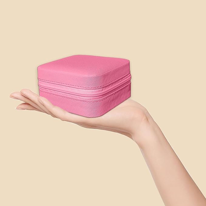 Small Travel Jewelry Box, Portable Mini Jewelry Leather Box Jewelry Ring Organizer Case Storage Holder Gift Boxes for Girls Women, Rose pink
