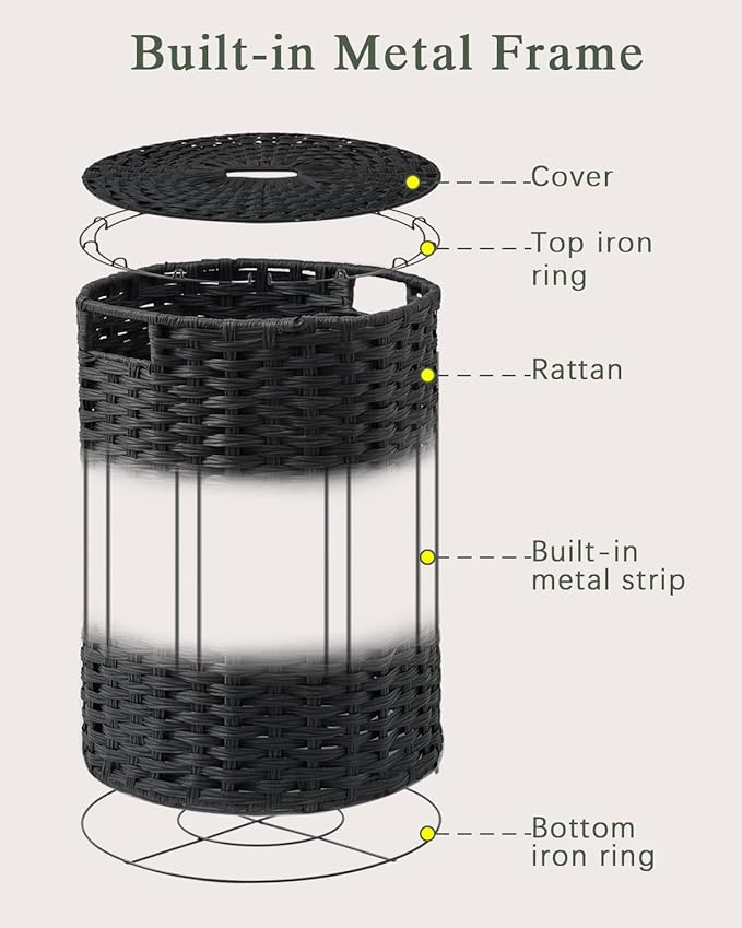 SETVSON Large Laundry Hamper Laundry Basket Round 34.3 Gal (130 L) Handwoven Wicker Laundry Baskets Rattan Laundry Basket with Laundry Bag Handles 2 Mesh Bags for Living Room Bedroom Black