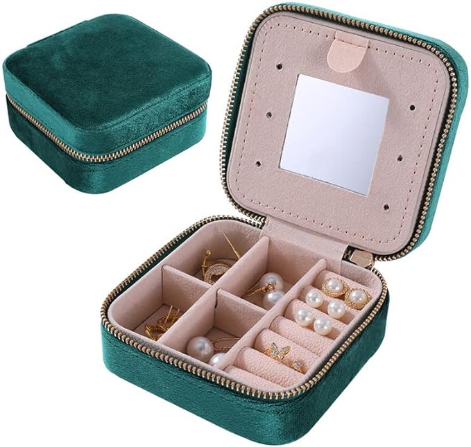 Compact and Secure Jewelry Boxes for Women Small Jewelry Box for Travel Portable Case with Lock and Key Beautiful Jewelry Organizer and Storage Solution Green Velvet
