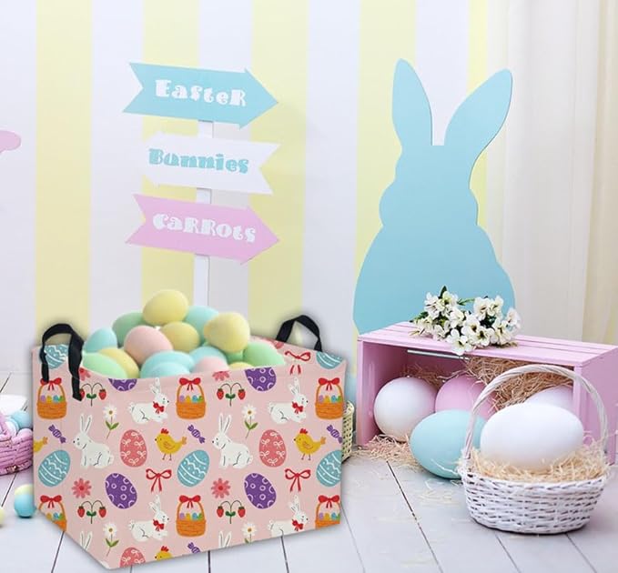 Rectangular Easter Basket Kids Basket Rectangular Cute Storage Bin Organizer Box Room Decor for Home Decor.(Bowknot eggs)