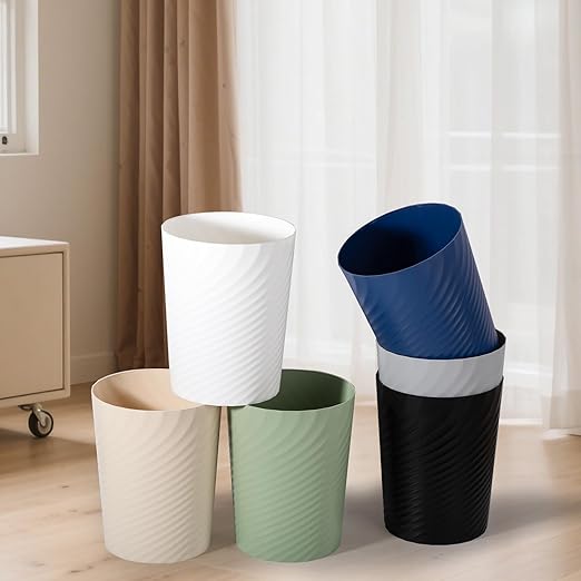 UUJOLY Bathroom Small Trash Can with Trash Bag Plastic Garbage Can Round Waste Basket for Bathrooms, Laundry Room, Kitchens, Offices, Kids Rooms, Dorms, 1.8 Gallons, 3 Pack (Blue Green Beige)