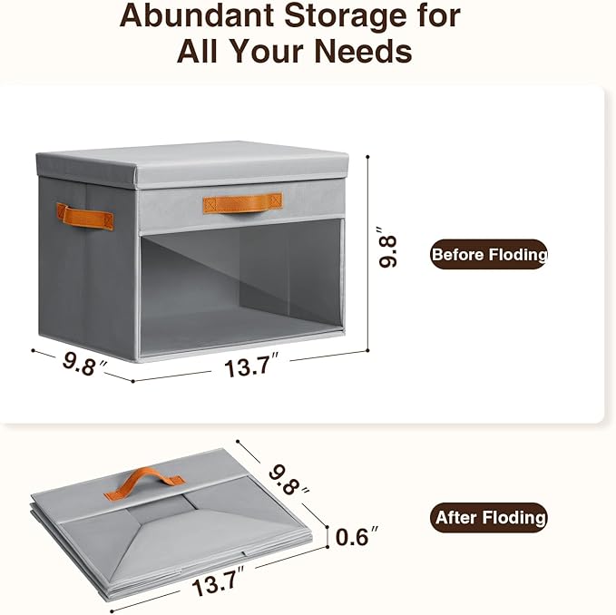 Homsorout Large Storage Bins with Lids - 4 Pack Foldable Decorative Organizers with Clear Windows & Handles, Cube Storage Organizers for Clothes, Blankets, Sweaters, Sheets, Grey