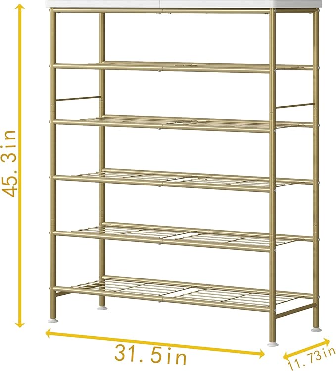 SUOERNUO Shoe Rack Organizer 6 Tier for Closet Entryway Free Standing Metal Storage Shoe Shelf with MDF Top Board,Gold