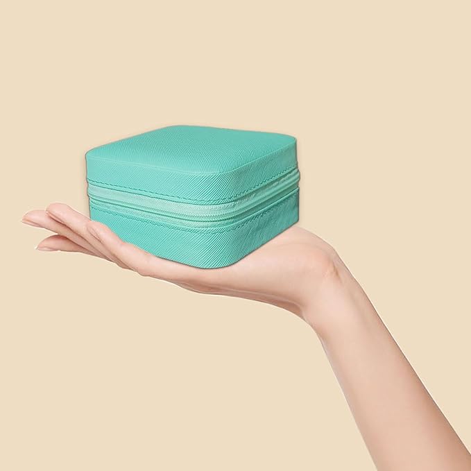 Small Travel Jewelry Box, Portable Mini Jewelry Leather Box Jewelry Ring Organizer Case Storage Holder Gift Boxes for Girls Women, Blue