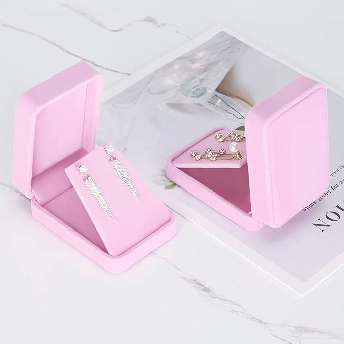 LETURE 2 Pieces Velvet Jewelry Gift Boxes for Necklace Pendant Earring Bracelet, Small Jewelry Storage Display Case for Christmas Wedding Engagement Birthday Anniversary (Pink)
