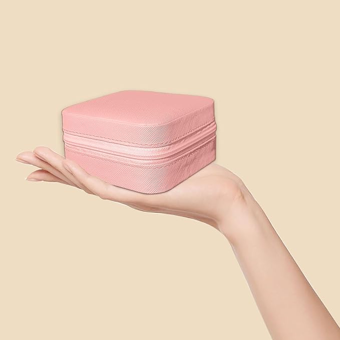 Small Travel Jewelry Box, Portable Mini Jewelry Leather Box Jewelry Ring Organizer Case Storage Holder Gift Boxes for Girls Women, Pink