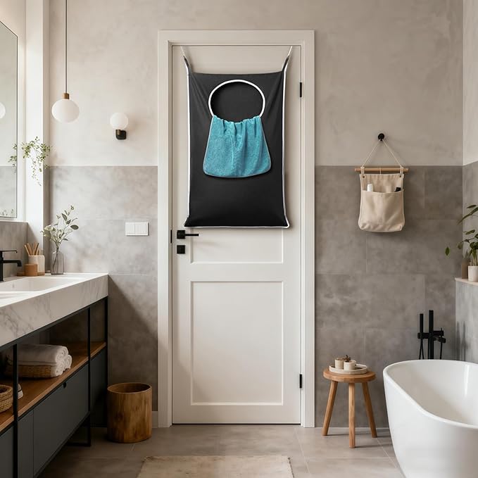 ANSTROUT XL Hanging Laundry Hamper Bags, Door Laundry Hamper with 2 Types of Hooks for Dirty Clothes, Save Bathroom Space Size:36.5x 22 Inch Hanging Laundry Storage Bag (Black)