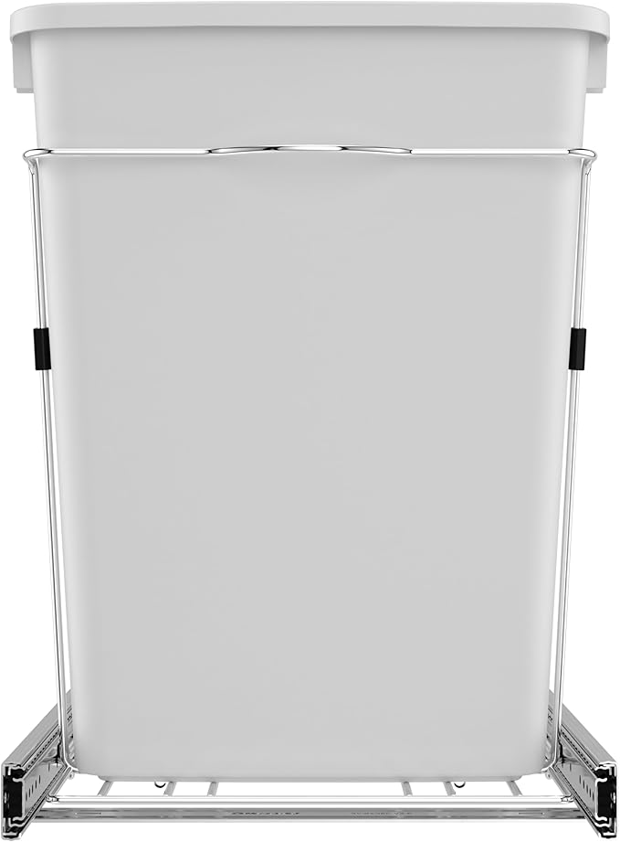 Rev-A-Shelf RV-18KD-11C S Double Pullout Trash Can for Kitchen Cabinets 35 Qt Garbage Recycling Bin on Full-Extension Slides, White