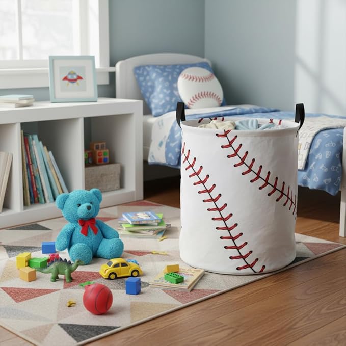 Baby Laundry Hamper kids laundry Basket Waterproof Laundry Bag for Bedroom Toy Clothes Organizer Room Décor(Baseball)