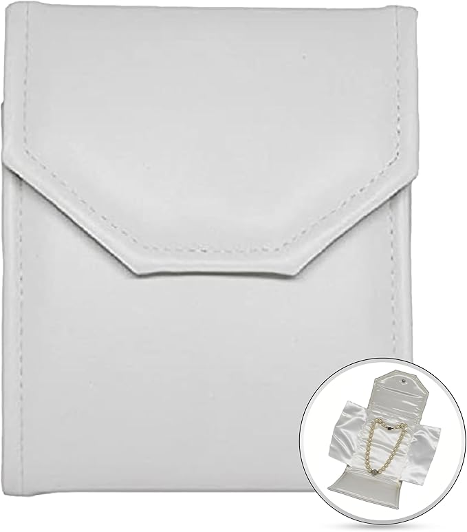 Novel Box Necklace Display Pearl Folder 7x5 inch Small Travel Jewelry Case - Wedding Jewelry Storage Holder with Smooth Finish - Jewelry Organizer Necklace Box - White/White Stitched
