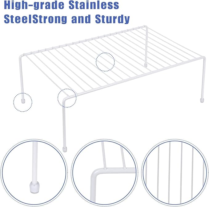 Large (16.1 x 10.2 Inch) Cabinet Storage Shelf Rack, Shelves,Kitchen Counter and Cabinet Shelf, Storage Rack Organizer for Kitchen, Fridge, Cabinet, Bathroom Cupboard (White, 6)