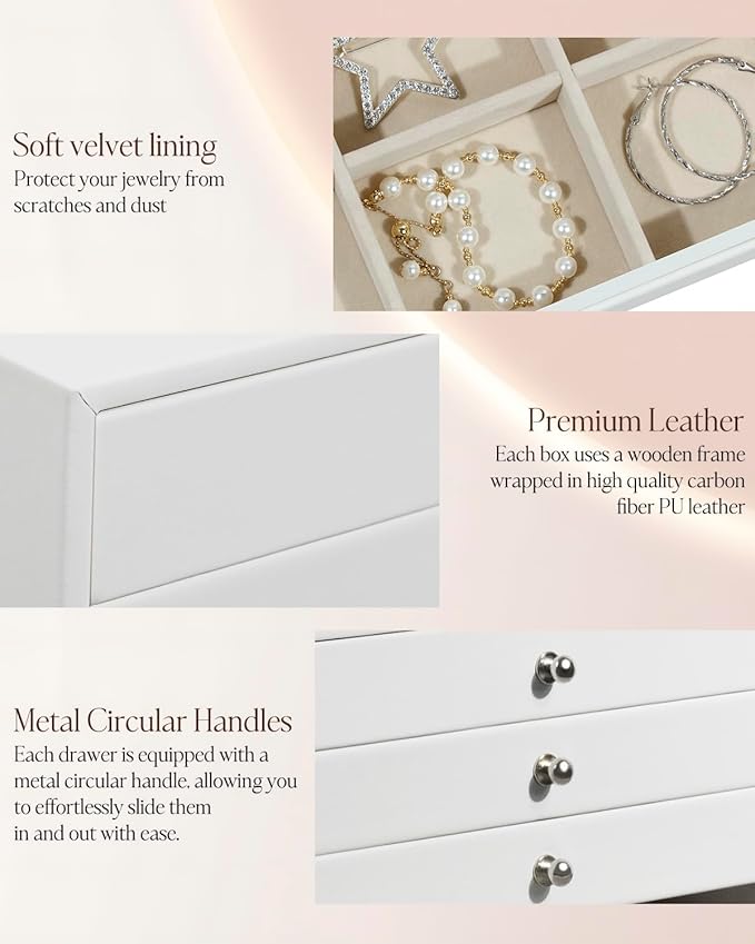 GUKA Large Jewelry Box, Jewelry Case with 10 Drawers for Big and Small Jewelry, Jewelry Storage Organizer for Watch Earrings Necklace Rings Bracelets, Birthday Wedding Gifts, White