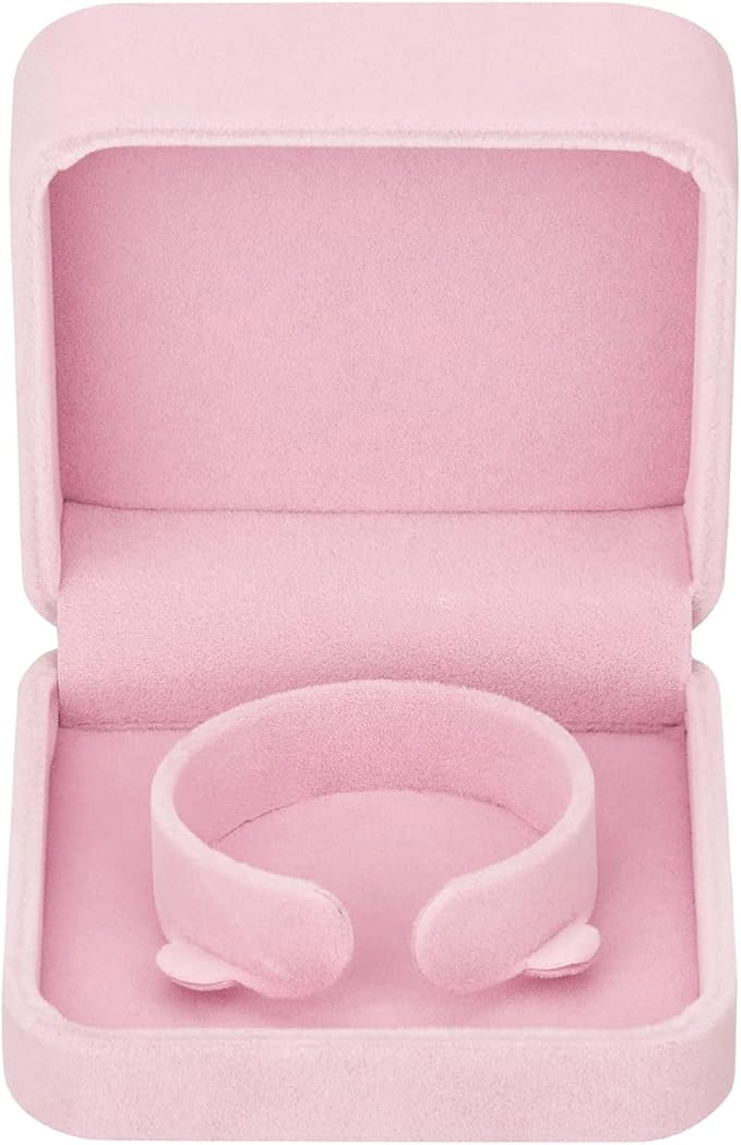 LETURE 4 Pieces Classic Velvet Bracelet Bangle Pendant Necklace Gift Box, Travel Jewelry Box Display Storage Case for Gift, Wedding, Engagement, Proposal, Birthday (4PCS Bracelet-PINK)