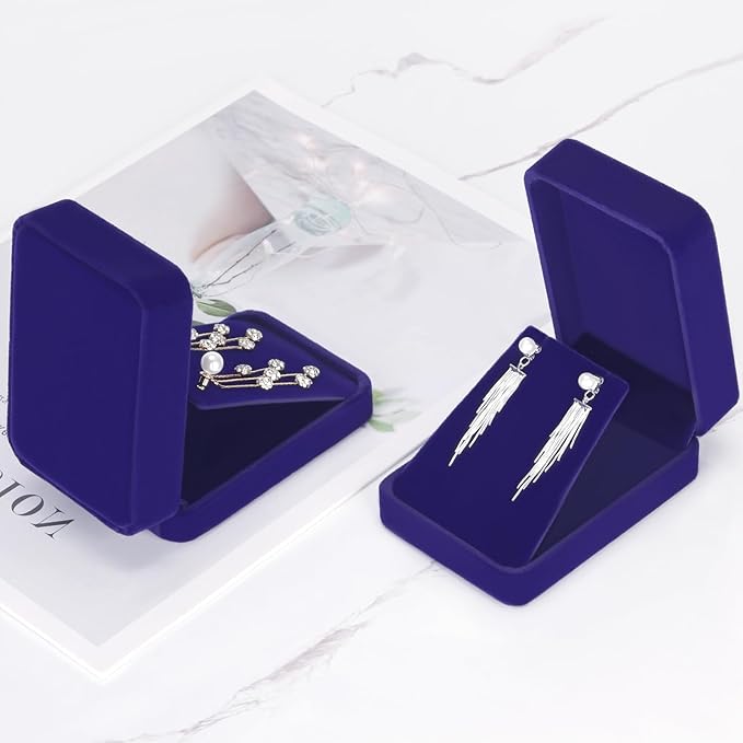 LETURE 2 Pieces Velvet Jewelry Gift Boxes for Necklace Pendant Earring Bracelet, Small Jewelry Storage Display Case for Christmas Wedding Engagement Birthday Anniversary (Blue)