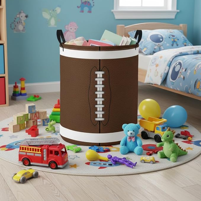 Baby Laundry Basket Baby Nursery Hamper Kids Laundry Basket Toy Storage Bin for Boys Room Decor Gift Baskets for Bedroom Bathroom(Football)
