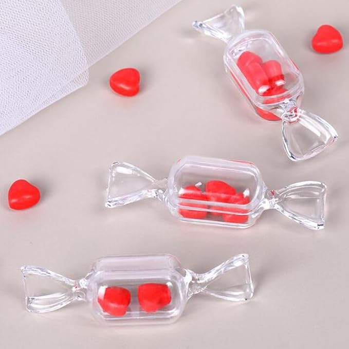 FZBNSRKO 50 Pcs Clear Candy Shaped Jewelry Box,Mini Jewelry Organizer Boxes Lovely Plastic Candy Container DIY Jewelry Accessories for Wedding Party Travel Valentine's Day(transparent)