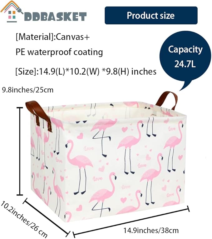 Flamingo Pink Basket Nursery Girl Baby Storage Basket Rectangular Cute Pattern Kids Toy Storage Bin Organizer Book Shelf Basket Baby Girls Flamingo Room Decor(Love Flamingo)