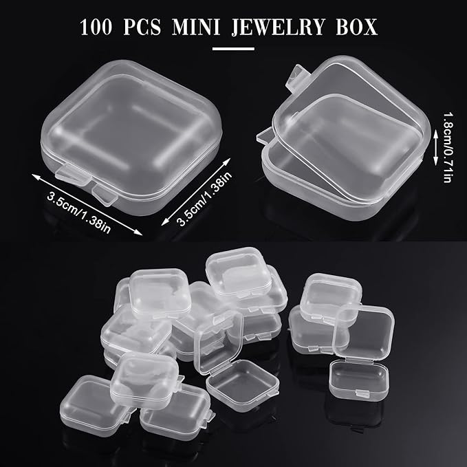 Chunful 100 Pack Mini Clear Plastic Jewelry Box Earring Organizers Small Storage Containers with Hinged Lid for Earrings Pearl Bracelets and Small Accessories