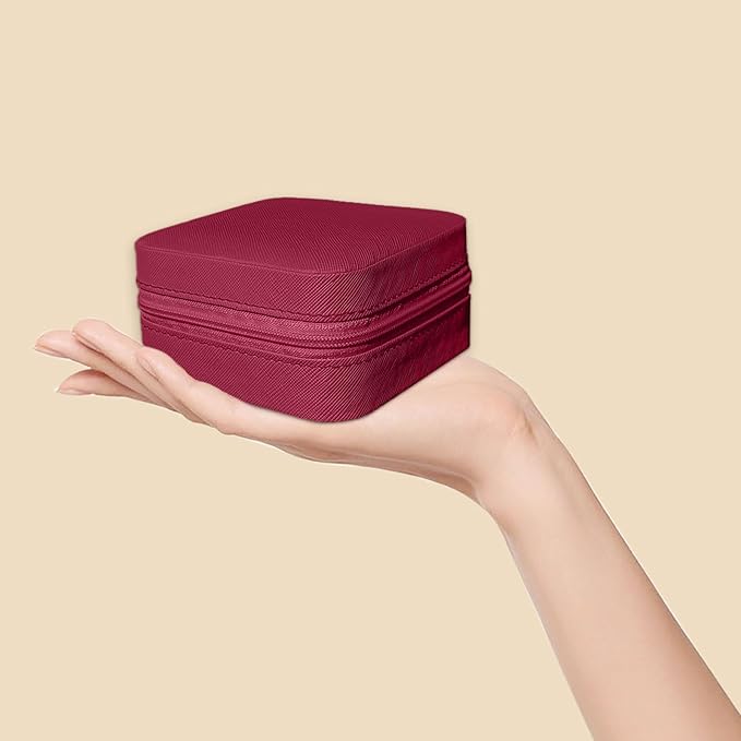 Small Travel Jewelry Box, Portable Mini Jewelry Leather Box Jewelry Ring Organizer Case Storage Holder Gift Boxes for Girls Women, Burgundy