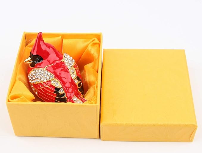 SEVENBEES Cardinal Bird Trinket Box Metal Enameled Animal Figurines Collectable Wedding Jewelry Ring Holder Organizer - Mothers Day Gifts