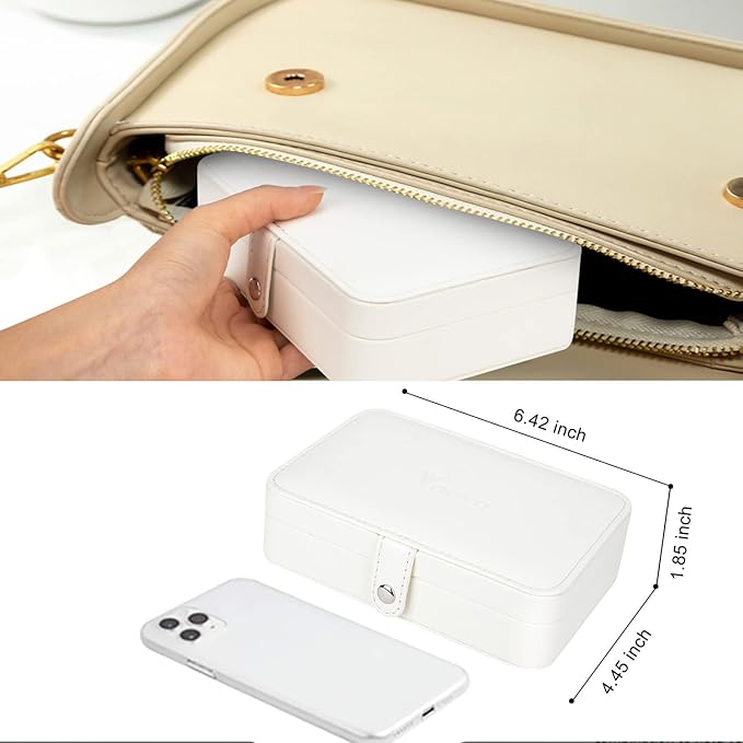 Voova Jewelry Box Organizer for Women Girls, 2 Layer Large Men Jewelry Storage Case, PU Leather Display Jewellery Holder with Removable Tray for Necklace Earrings Rings Bracelets (White, Small)