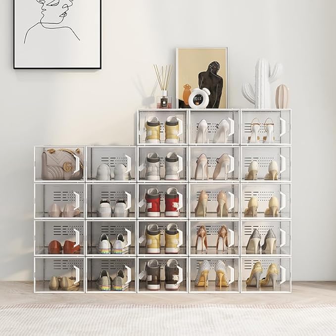 SEE SPRING XX-Large Shoe Storage Box Fit Size 14, Clear Plastic Stackable Shoe Organizer for Closet, Space Saving Sneaker Shoe Rack Containers Bins Holders for Entryway, 12 Pack Clear