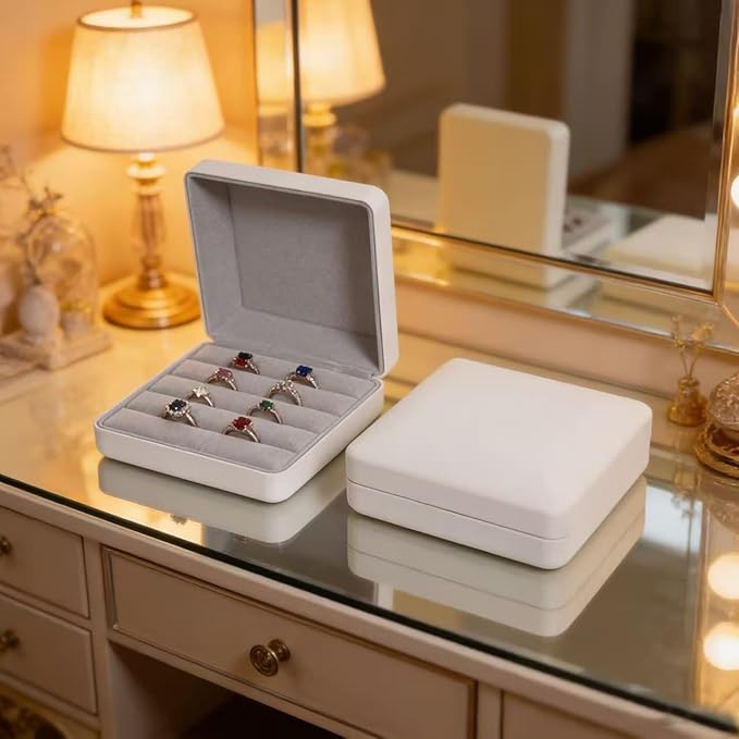 Small Ring Organizer Box, Portable Jewelry Rings Display Collector Case, Jewelry Ring Tray holder Showcase. Modern Rings Storage Boxes Fit for Women, Girl for Travel (White)