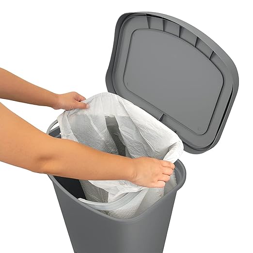 Glad Kitchen Trash Can | Large Plastic Waste Bin with Odor Protection of Lid | Hands Free with Step On Foot Pedal and Garbage Bag Rings, 13 Gallon, Grey