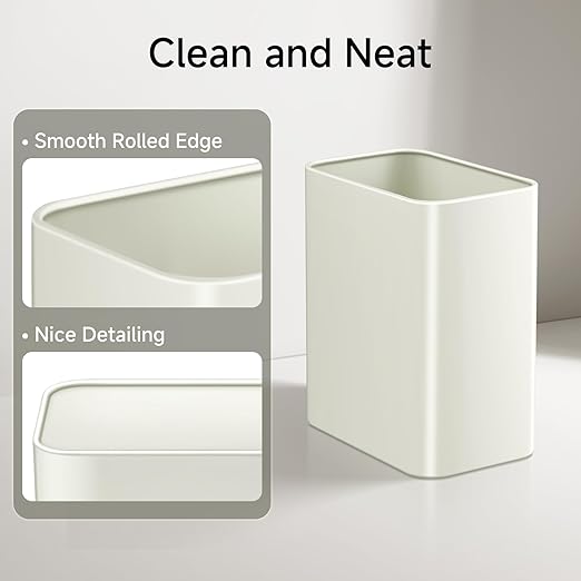 TIPGO Small Metal Trash Can, 2.1 Gallon Slim Trash Can for Bathroom, Wastebasket Garbage Bin for Bedroom, Office, Kitchen, Under Sink (Cream)