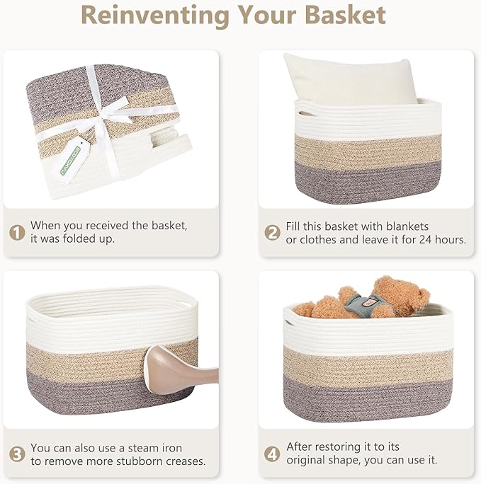 ECDYQXVU Cotton Rope Basket, Storage Baskets with Handle, 15x10x9 Inch Woven Basket for Shelves, Laundry, Towels, Clothes, Books, (Black Brown 3 Pack)