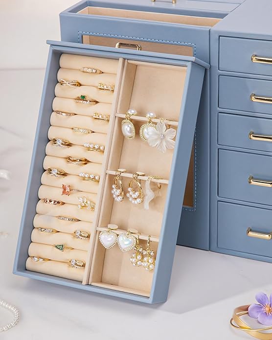 Homde Large Jewelry Box/Organizer/Case with Glass Window, Drawers for Necklaces Earrings Rings Bracelets Watches Gift for Women Girls