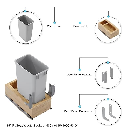 Dowell Single 50Qt Undermount Trash Pull-Out Waste Container with Full Extension Soft-Close Slides, Bottom Mounted, Face Frame/Frameless Min. Cabinet Opening: 12-1/2 Inch Wide-4008 0115 50