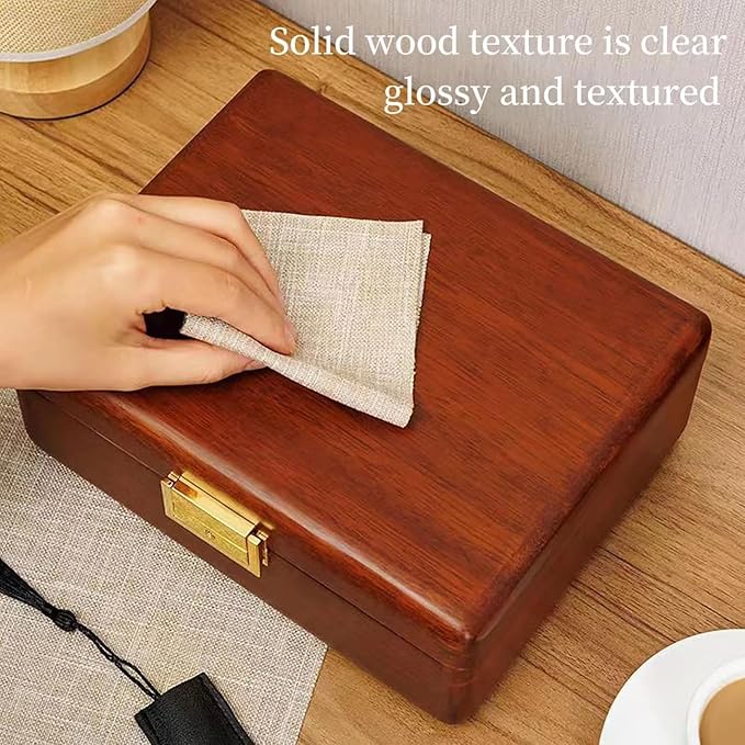 Solid Walnut Wood Jewelry Box with Lock, 2-Layer Vintage Jewelry Organizer for Men Women, Velvet-Lined Storage Chest with Key Lock (Brown)