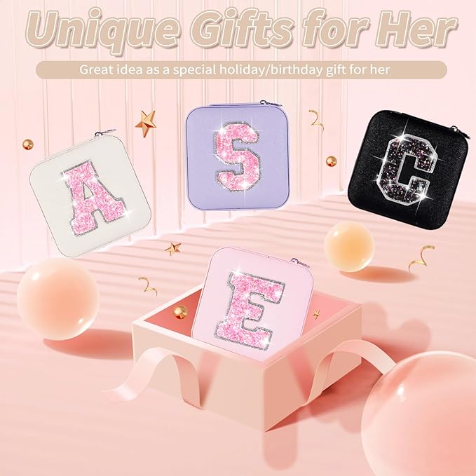 Uygafly Travel Jewelry Case - Personalized Jewelry Box for Women,Small Jewelry Organizer Cute Jewelry Organizers and Storage Aesthetic,Travel Essentials Birthday Gifts for Girls Women | Cream,J
