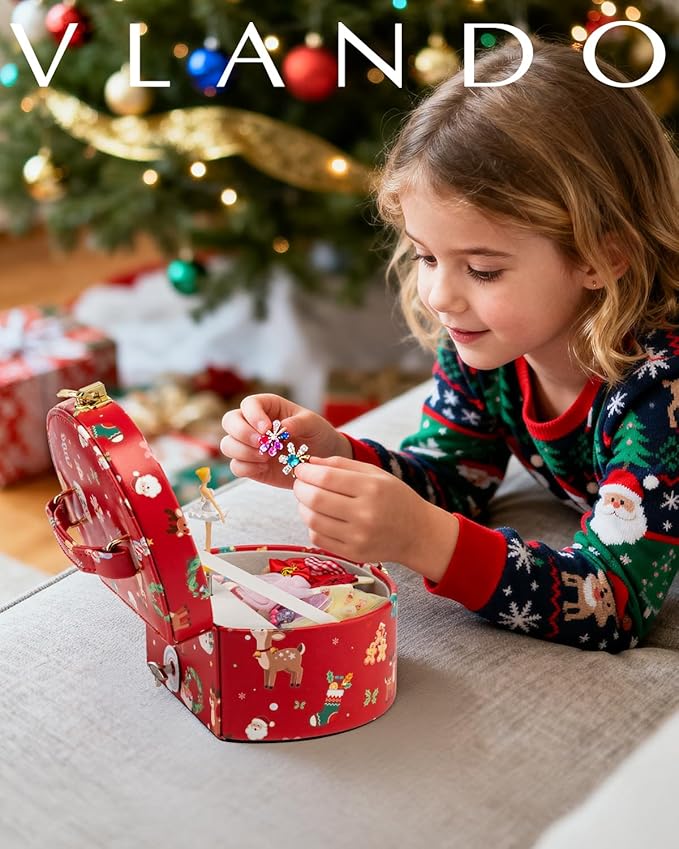 Vlando Christmas Gifts for Girl, Musical Jewelry Box for Girls, Small Kid Music Box with Ballerina for Party Bedroom Decor, Gifts for Girls Kids - Christmas Red
