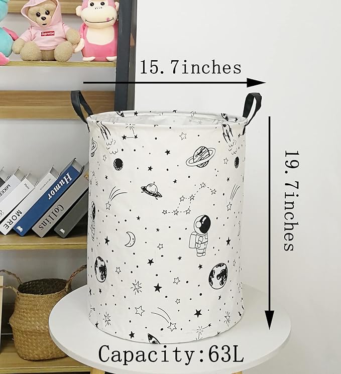 Collapsible Kids Laundry Basket Clothes Hamper, Foldable Storage Organizer Bin, Toy Clothes Storage with Handles for Boys Girls Bedroom, Room Decor Astronaut