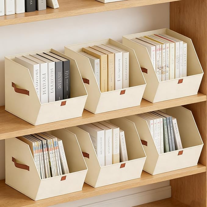 Homsorout Fabric Closet Storage Cubes - 6 Pack Square Storage Bins with Dual Handles for Clothes, Towels, Toys, Cube Storage Organizers for Bedroom, Nursery, Shelves, Closet, Small Spaces, Beige
