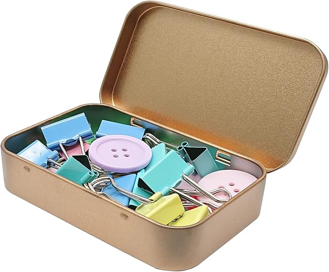 Hulless 6 Pcs Metal Hinged Tin Box Container Mini Portable Small Storage Container Kit with Lid for Home Storage 3.7 x 2.3 x 0.8 Inch, Gold