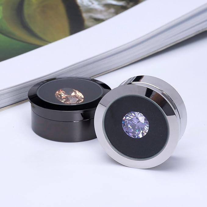 Mini Diameter 1.3 inch Loose Diamond or Gemstone Display Box Case Holder Show Container Metal (Silver- 1.3x0.5)