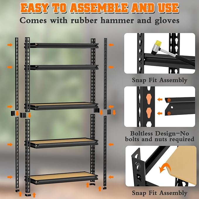 LEVELEVE 5-Tier Storage Shelving Unit, Metal, for Kitchen, Garage, Laundry Room, Adjustable, 35" L x 16" W x 73" H, Rectangular