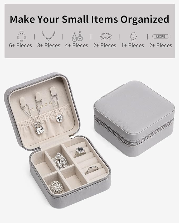 VLANDO Travel Jewelry Box, Small Jewelry Travel Organizer Case for Girls Women - Grey