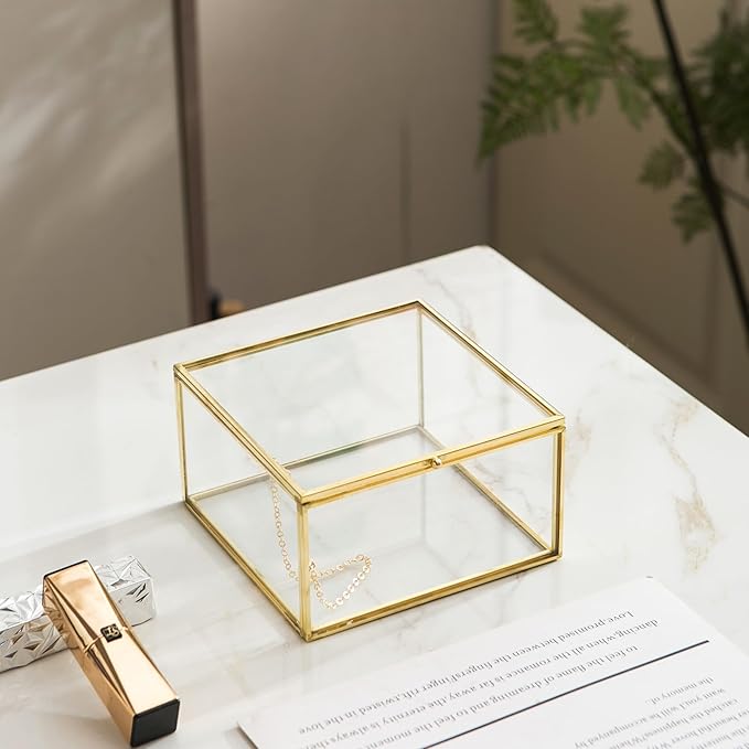 Vintage Square Gold Keepsake Box - Home Decor Organizer Box With Lid, Ideal for Jewelry, Trinkets and Accent Decor