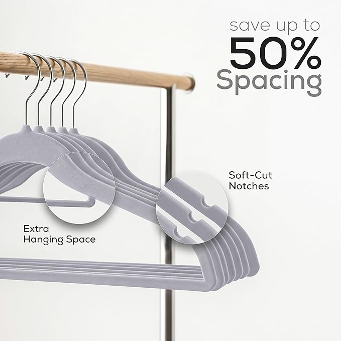 Utopia Home Premium Velvet Hangers 20 Pack - Non-Slip Clothes Hanger with Tie Bar - Grey Hangers with 360 Degree Rotatable Hook - Heavy Duty Coat Hanger