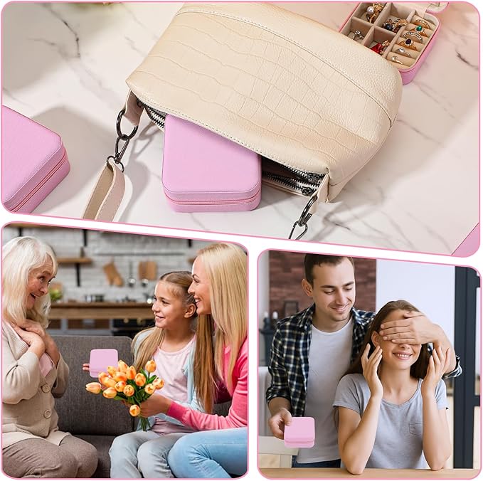 12pcs Mini Travel Jewelry Case,Pink Bridesmaids Proposal Small Jewelry Box Mini Jewelry Organizer,Small PU Leather Portable Storage Box for Rings,Earrings,Necklaces,Pendants,Bracelets