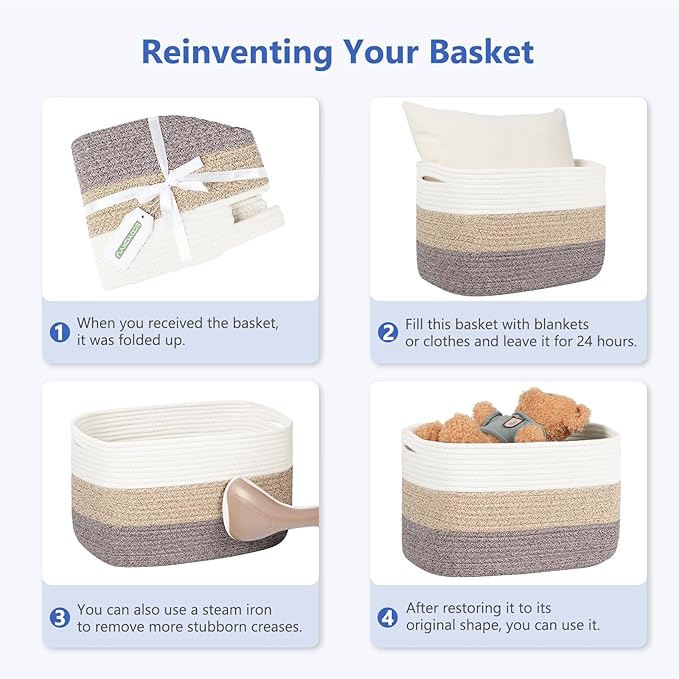 ECDYQXVU Cotton Rope Basket, Storage Baskets with Handle, 15x10x9 Inch Woven Basket for Shelves, Laundry, Towels, Clothes, Books (Black 2Pack)