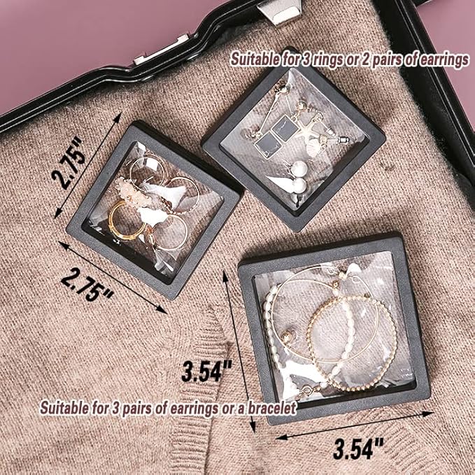 12PCS 3D Floating Frame Display Stand, Jewelry Box, Gift Box, Ornament Organizer, Small Travel Jewelry Box, PE Film Anti-Oxidation, Suspended Display Box Stackable (3.54*3.54,Type 7)